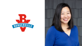 Burgerville logo (L), May Han headshot (R)