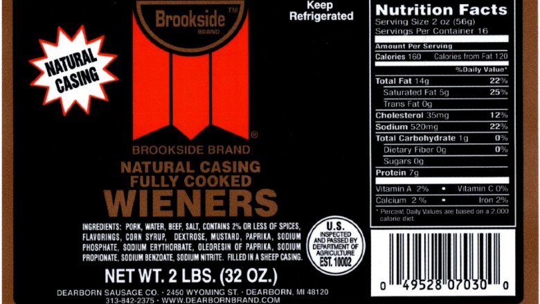 Recalled RTE wiener product label