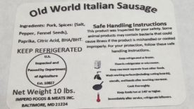 Uninspected pork sausage label