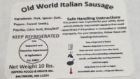 Uninspected pork sausage label