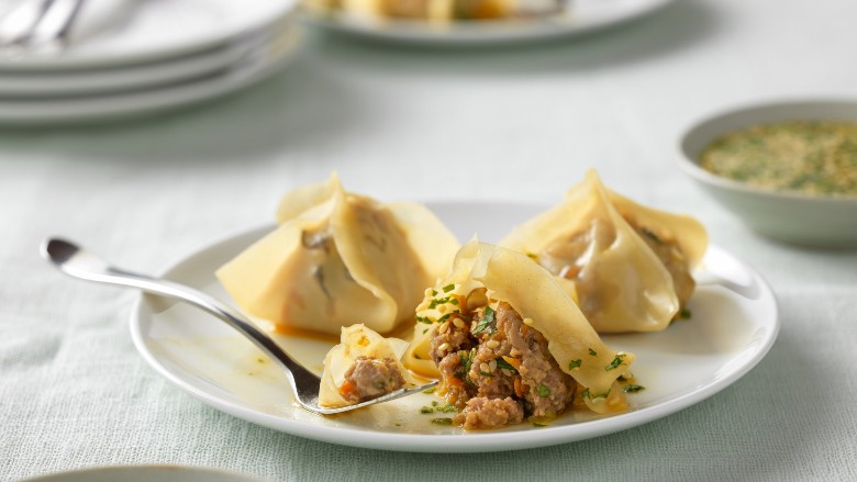 Beef and Skiitake Dumplings with Orange Ponzu Dipping Sauce from BeefItsWhatsForDinner.com