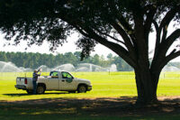 man with truck, waste water facility