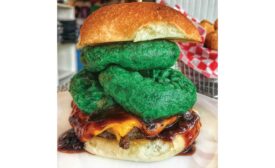 Hamburger with Green Onion Rings